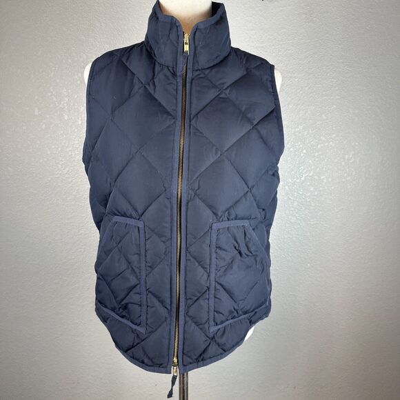 J. Crew Womens Excursion Quilted Down Puffer Vest Size M Navy Blue Pockets - Picture 1 of 8